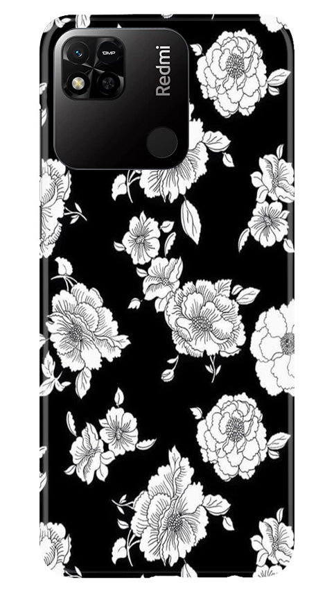 White flowers Black Background Mobile Back Case for Redmi 10A (Design - 9) White flowers Black Background Case for Redmi 10A