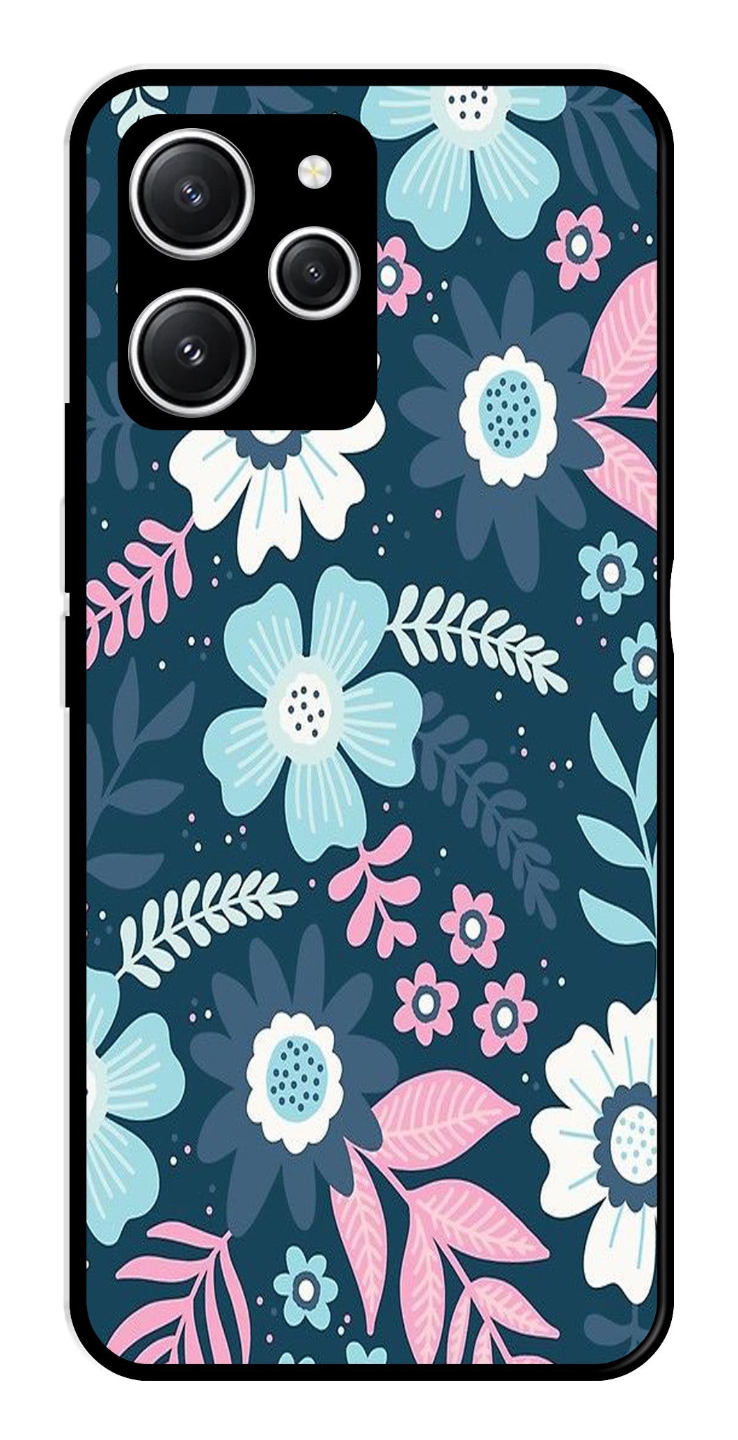 Flower Leaves Design Metal Mobile Case for Redmi 12 (Design No -50)