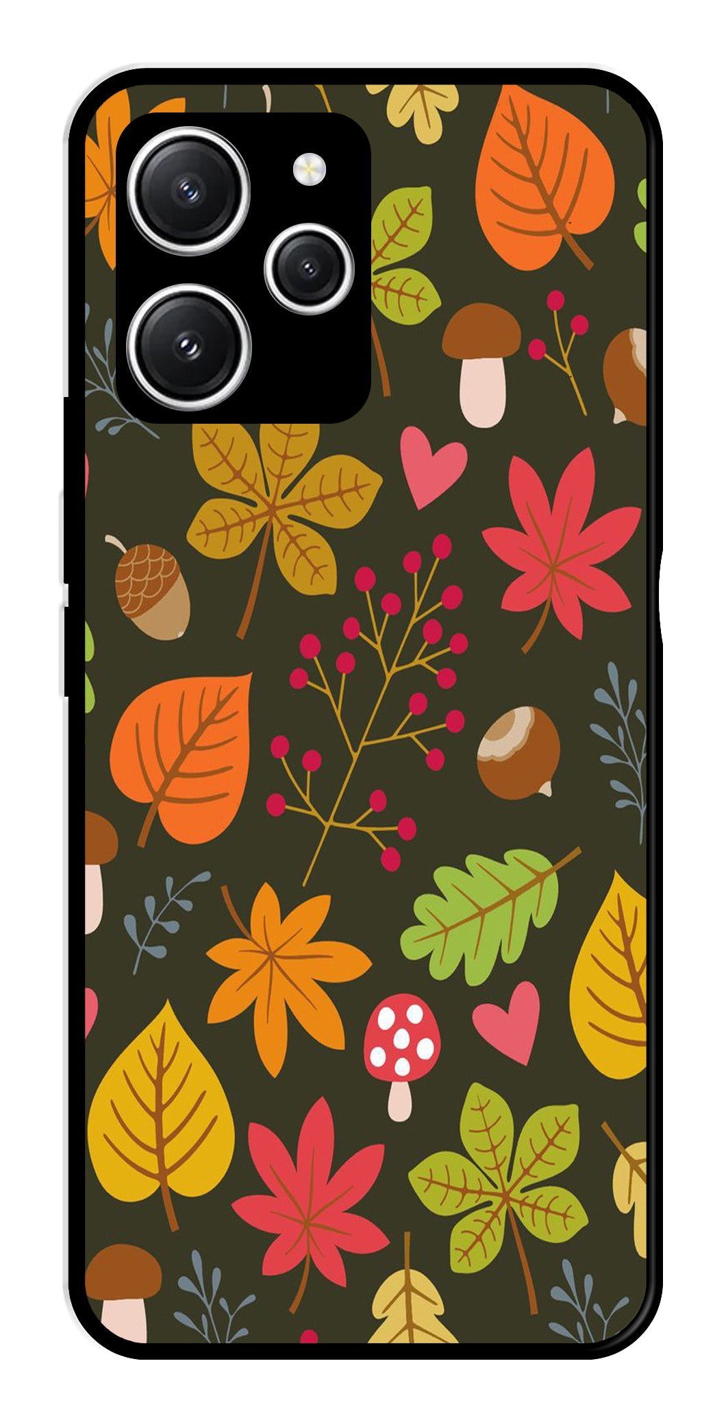 Leaves Design Metal Mobile Case for Redmi 12 (Design No -51)