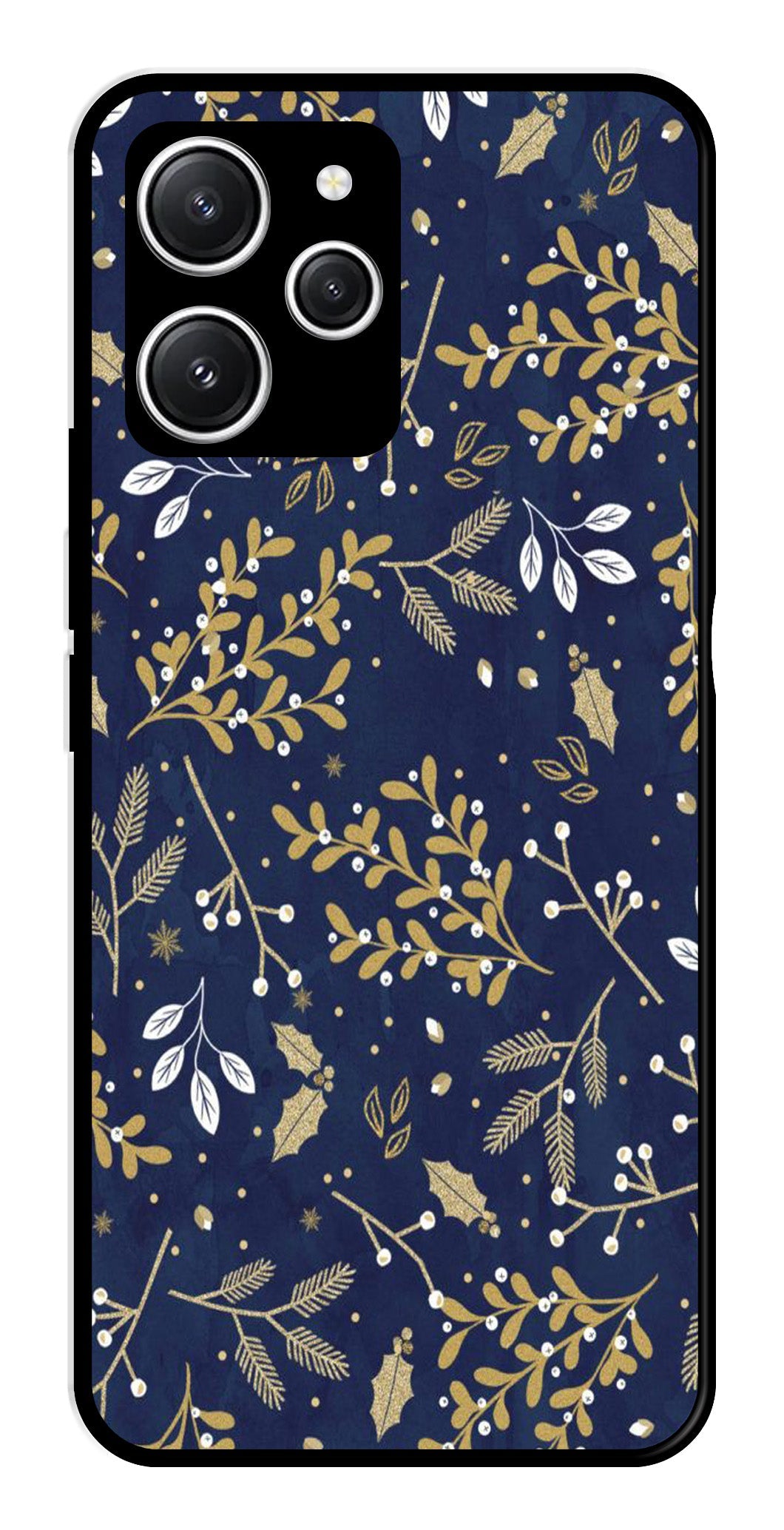 Floral Pattern Metal Mobile Case for Redmi 12 (Design No -52)