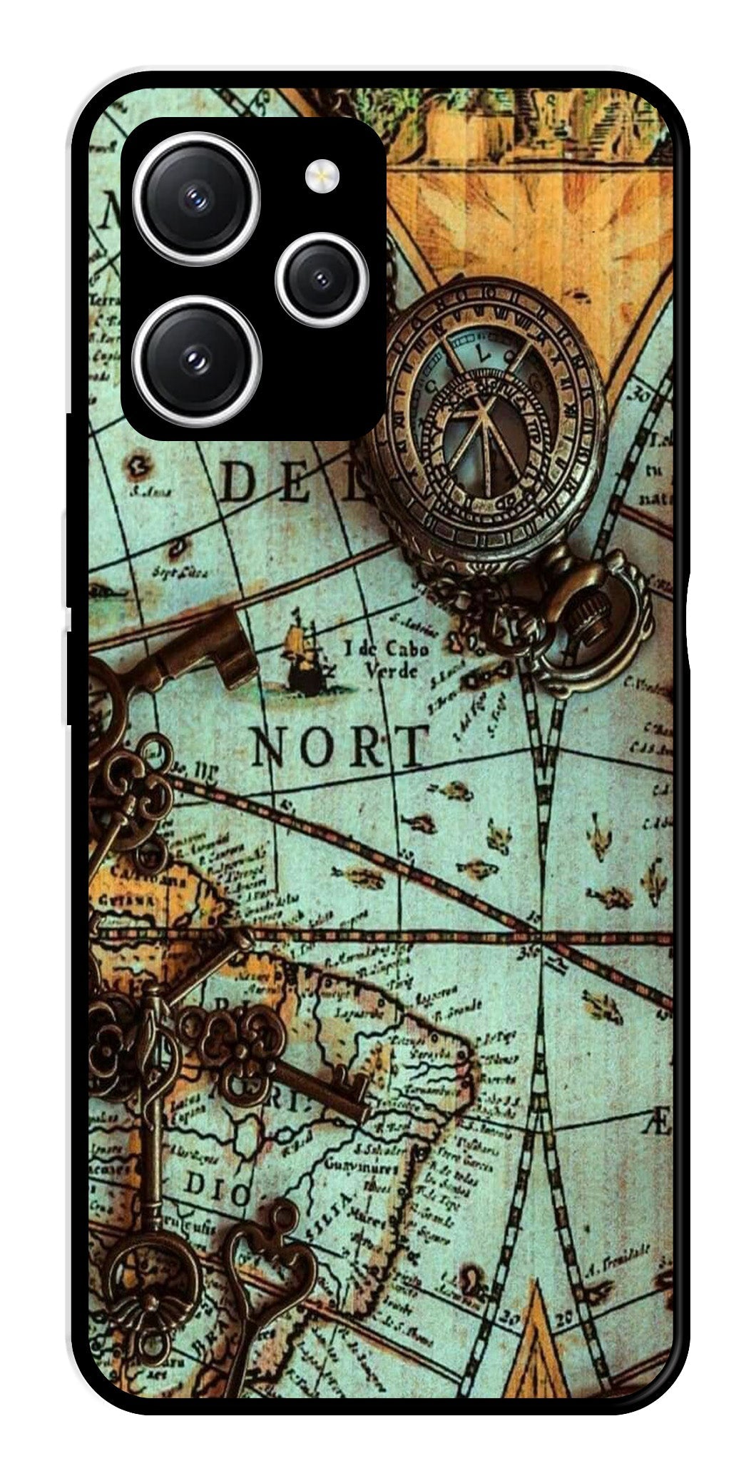 Map Design Metal Mobile Case for Redmi 12 (Design No -54)