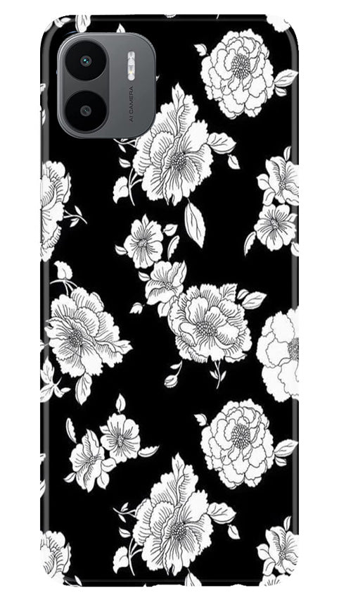 White flowers Black Background Mobile Back Case for Redmi A1 (Design - 9) White flowers Black Background Case for Redmi A1