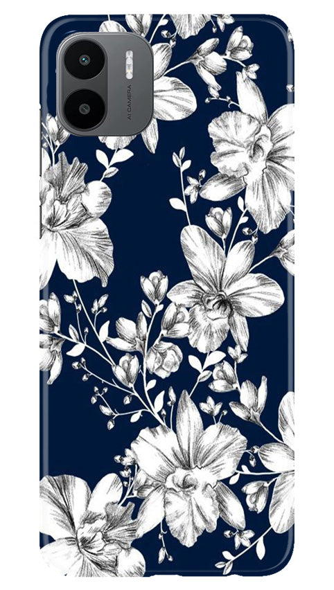 White flowers Blue Background Mobile Back Case for Redmi A1 (Design - 14) White flowers Blue Background Case for Redmi A1