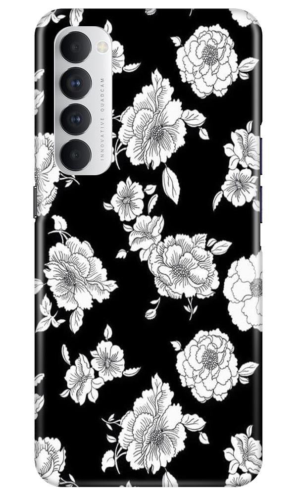 White flowers Black Background Mobile Back Case for Oppo Reno4 Pro (Design - 9) White flowers Black Background Case for Oppo Reno4 Pro