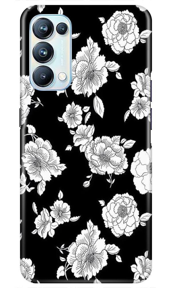 White flowers Black Background Mobile Back Case for Oppo Reno5 Pro (Design - 9) White flowers Black Background Case for Oppo Reno5 Pro