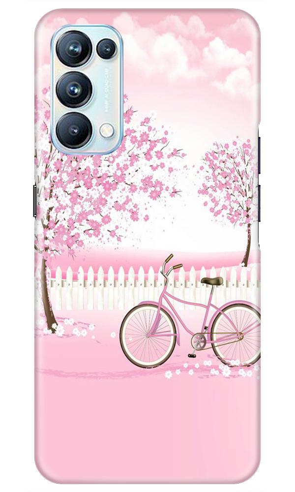 Pink Flowers Cycle Mobile Back Case for Oppo Reno5 Pro (Design - 102) Pink Flowers Cycle Case for Oppo Reno5 Pro (Design - 102)