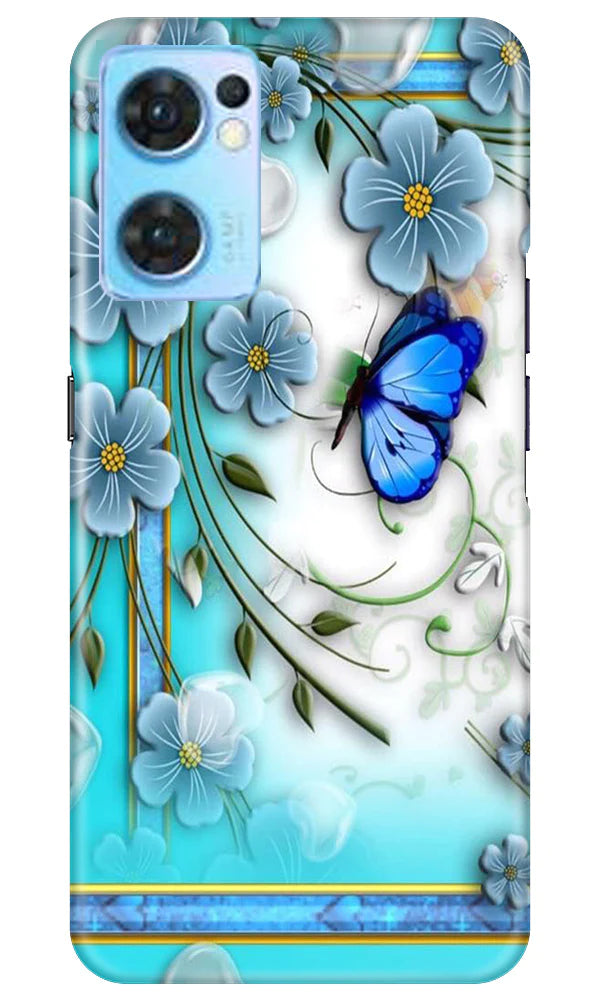 Blue Butterfly Mobile Back Case for Oppo Reno7 5G (Design - 21) Blue Butterfly Case for Oppo Reno7 5G