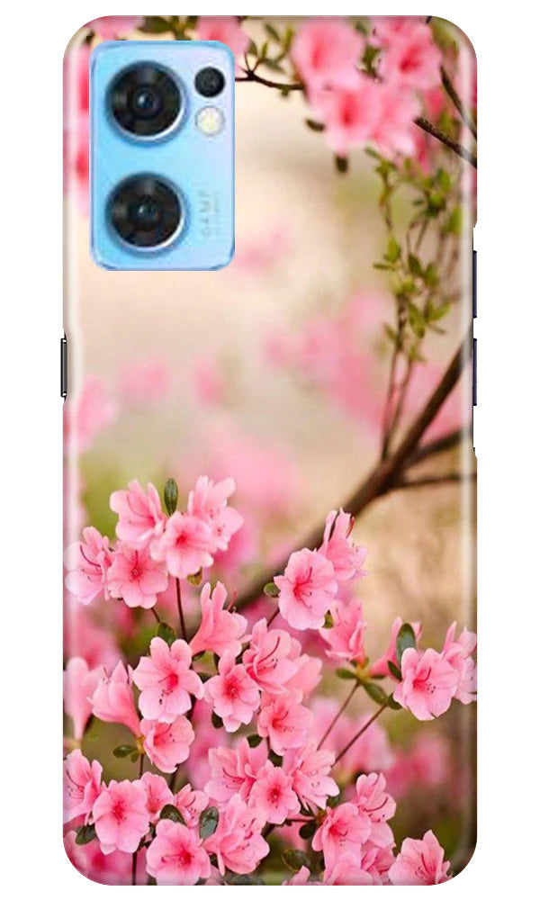 Pink flowers Mobile Back Case for Oppo Reno7 5G (Design - 69) Pink flowers Case for Oppo Reno7 5G