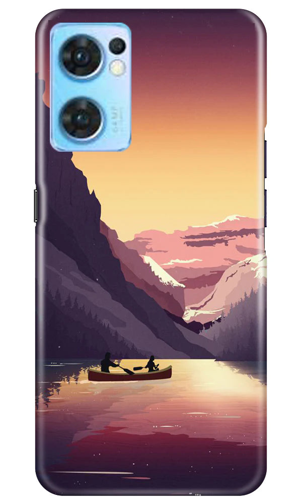 Mountains Boat Mobile Back Case for Oppo Reno7 5G (Design - 150) Mountains Boat Case for Oppo Reno7 5G (Design - 150)