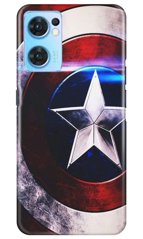 Captain America Shield Mobile Back Case for Oppo Reno7 5G (Design - 219) Captain America Shield Case for Oppo Reno7 5G (Design No. 219)