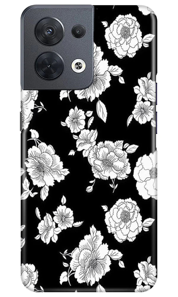 White flowers Black Background Mobile Back Case for Oppo Reno 8 5G (Design - 9) White flowers Black Background Case for Oppo Reno 8 5G
