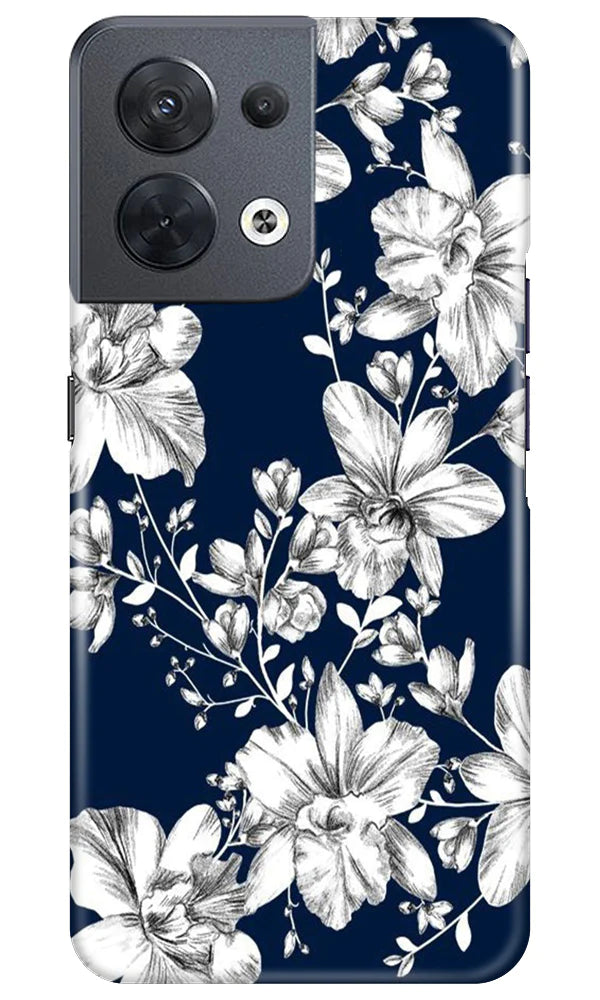 White flowers Blue Background Mobile Back Case for Oppo Reno 8 5G (Design - 14) White flowers Blue Background Case for Oppo Reno 8 5G