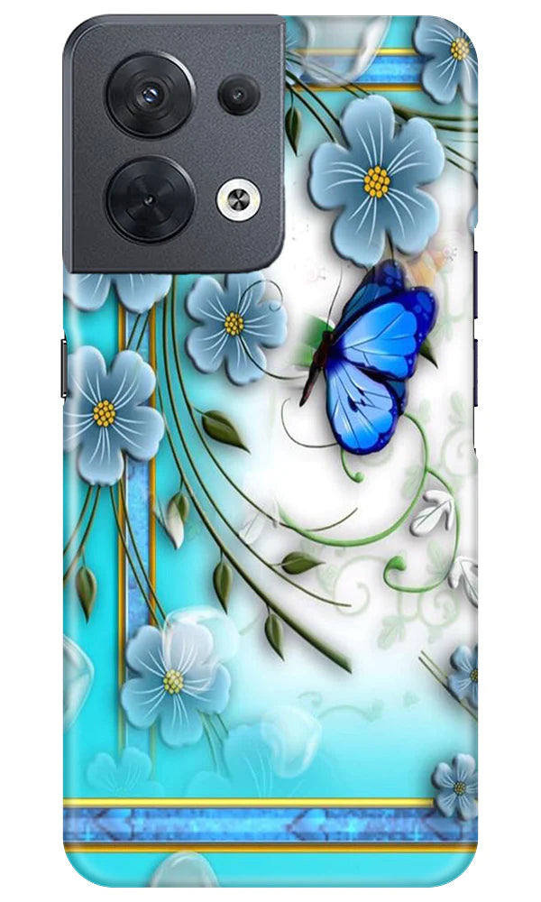 Blue Butterfly Mobile Back Case for Oppo Reno 8 5G (Design - 21) Blue Butterfly Case for Oppo Reno 8 5G