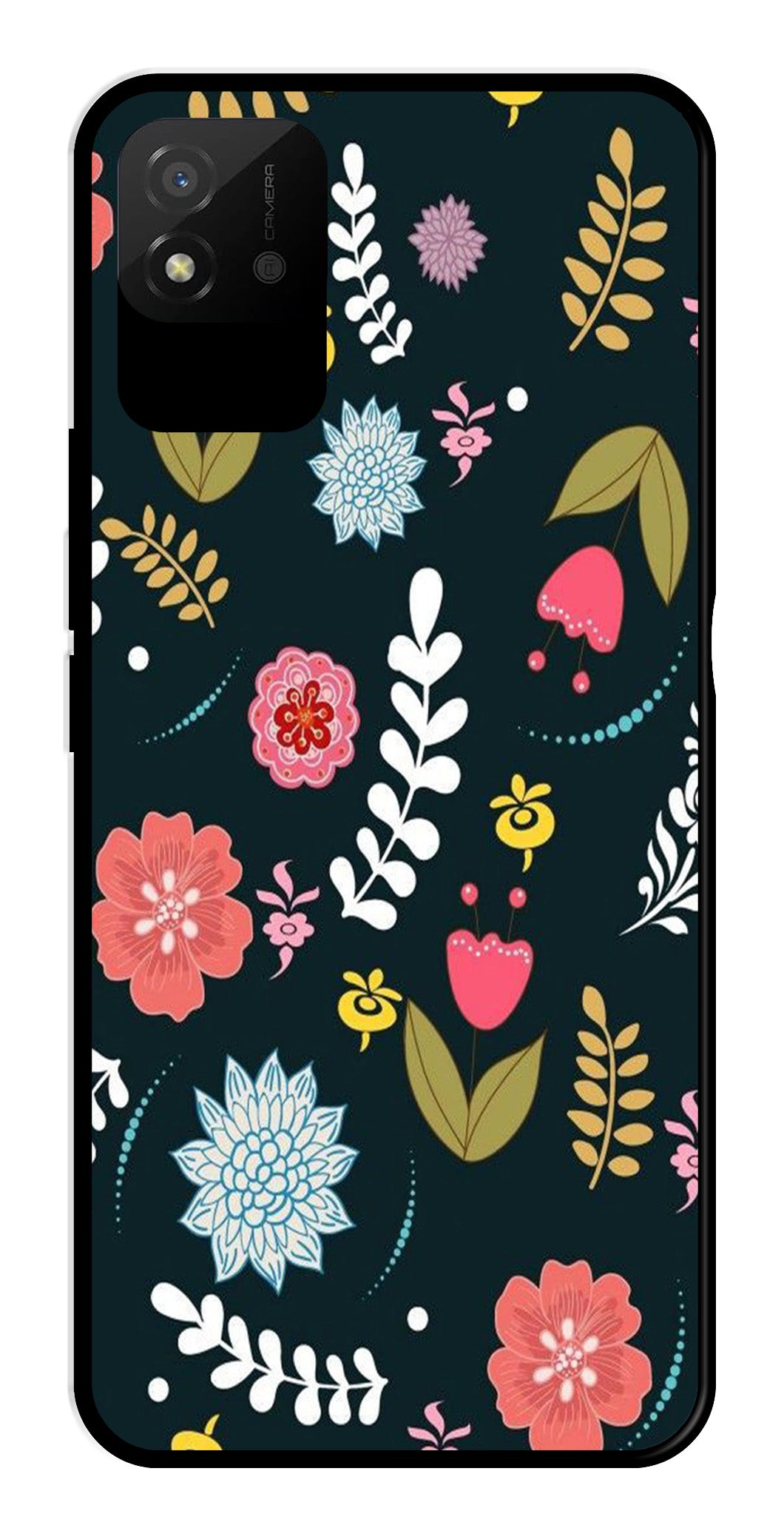 Floral Pattern2 Metal Mobile Case for Realme Narzo 50i Floral Pattern2 Metal Mobile Case for Realme Narzo 50i (Design No -12)