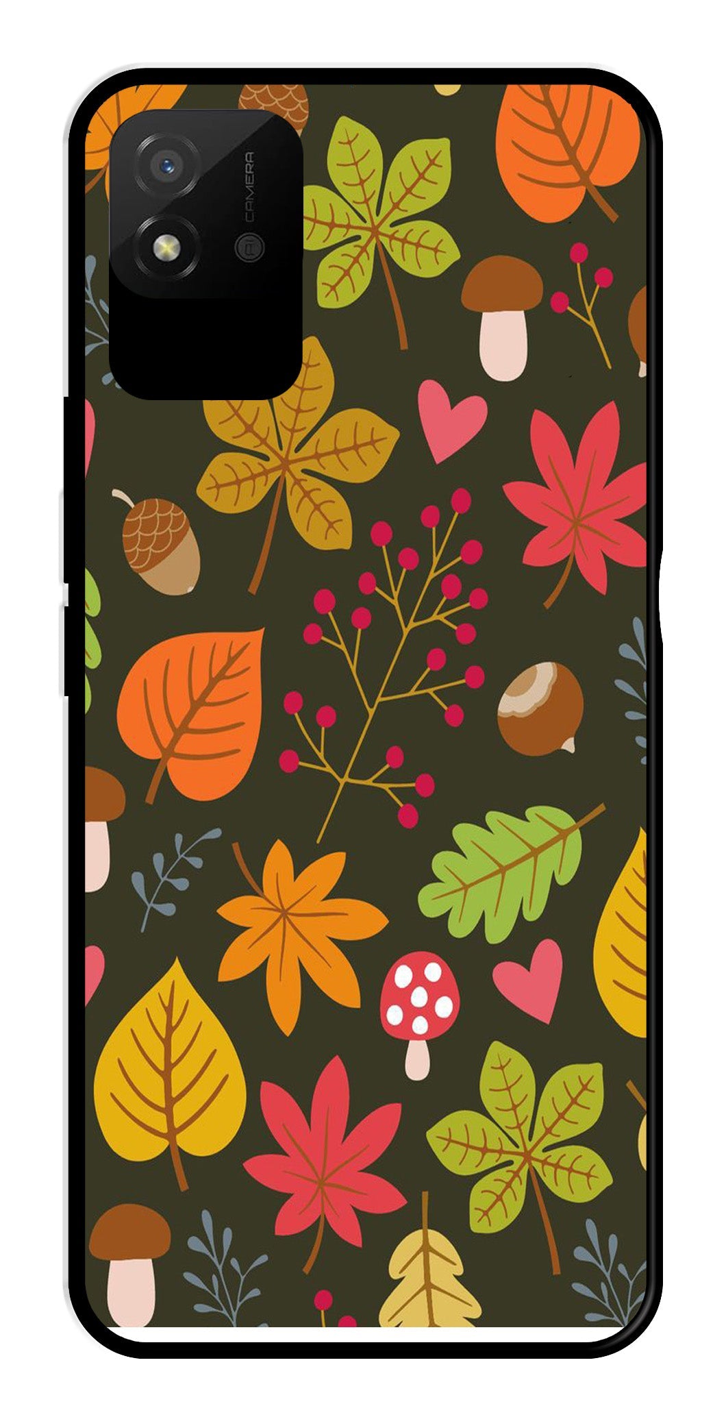 Leaves Design Metal Mobile Case for Realme Narzo 50i Leaves Design Metal Mobile Case for Realme Narzo 50i (Design No -51)