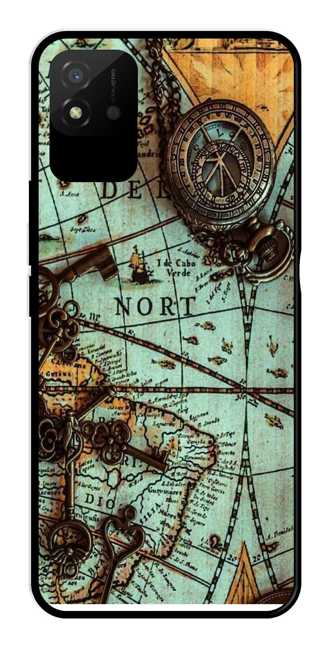 Map Design Metal Mobile Case for Realme Narzo 50i Map Design Metal Mobile Case for Realme Narzo 50i (Design No -54)