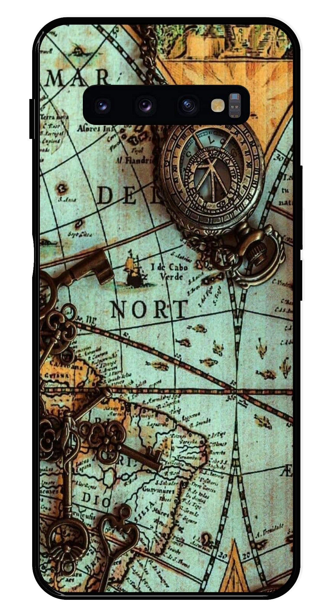 Map Design Metal Mobile Case for Samsung Galaxy S10 Plus (Design No -54)