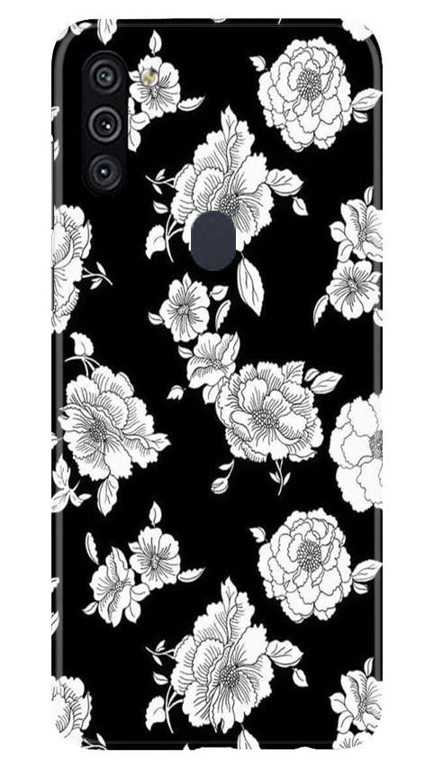 White flowers Black Background Mobile Back Case for Samsung Galaxy A11 (Design - 9) White flowers Black Background Case for Samsung Galaxy A11
