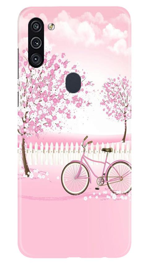 Pink Flowers Cycle Mobile Back Case for Samsung Galaxy A11 (Design - 102) Pink Flowers Cycle Case for Samsung Galaxy A11 (Design - 102)