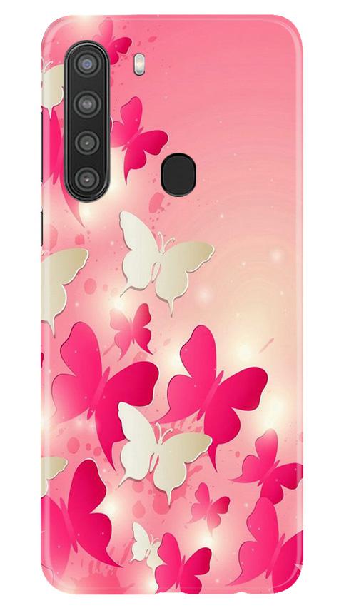 White Pick Butterflies Mobile Back Case for Samsung Galaxy A21 (Design - 28) White Pick Butterflies Case for Samsung Galaxy A21