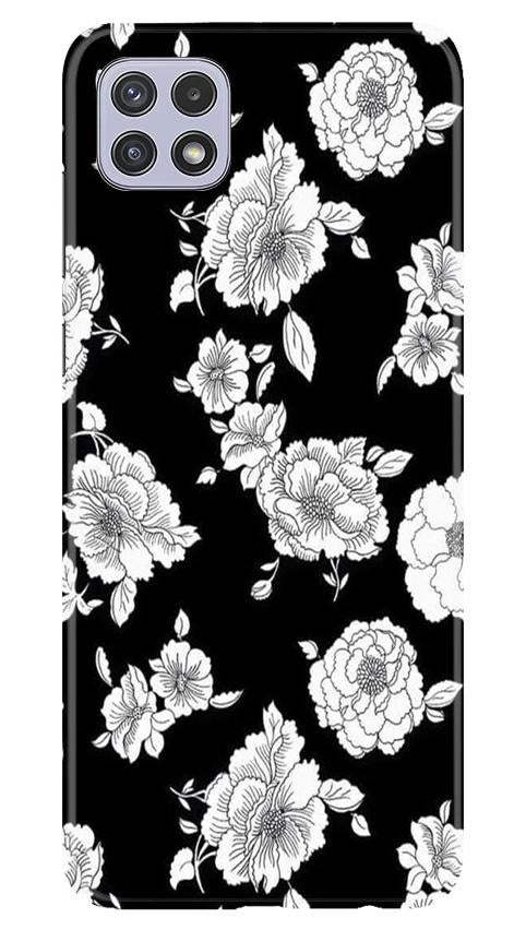 White flowers Black Background Mobile Back Case for Samsung Galaxy A22 (Design - 9) White flowers Black Background Case for Samsung Galaxy A22