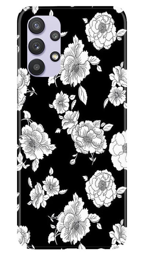 White flowers Black Background Mobile Back Case for Samsung Galaxy A32 (Design - 9) White flowers Black Background Case for Samsung Galaxy A32