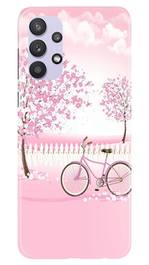 Pink Flowers Cycle Mobile Back Case for Samsung Galaxy A32 (Design - 102) Pink Flowers Cycle Case for Samsung Galaxy A32 (Design - 102)