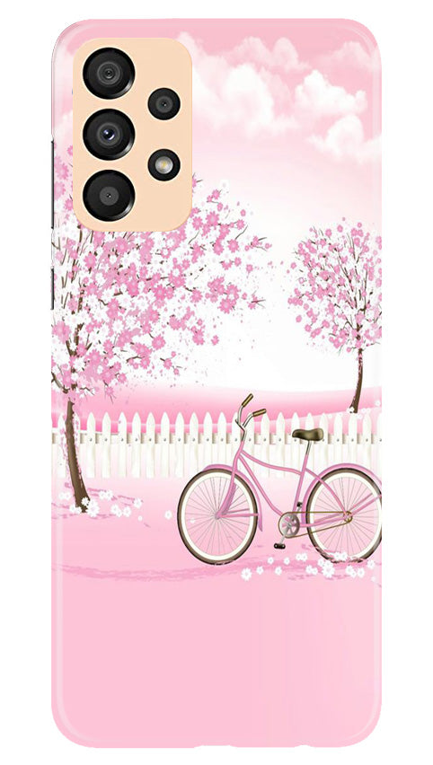 Pink Flowers Cycle Mobile Back Case for Samsung Galaxy A33 5G (Design - 102) Pink Flowers Cycle Case for Samsung Galaxy A33 5G (Design - 102)