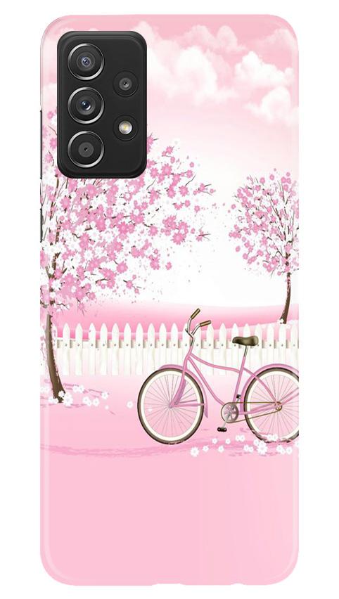 Pink Flowers Cycle Mobile Back Case for Samsung Galaxy A72 (Design - 102) Pink Flowers Cycle Case for Samsung Galaxy A72 (Design - 102)