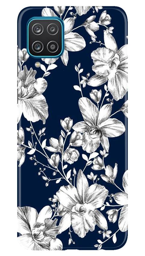 White flowers Blue Background Mobile Back Case for Samsung Galaxy F12 (Design - 14) White flowers Blue Background Case for Samsung Galaxy F12
