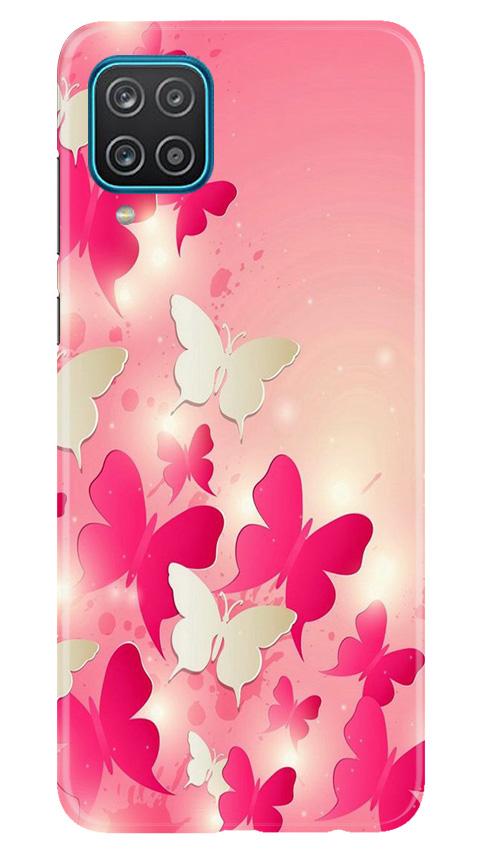 White Pick Butterflies Mobile Back Case for Samsung Galaxy F12 (Design - 28) White Pick Butterflies Case for Samsung Galaxy F12