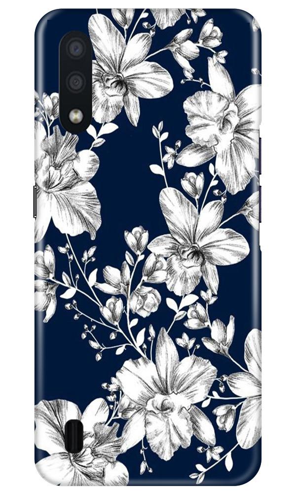 White flowers Blue Background Mobile Back Case for Samsung Galaxy M01 (Design - 14) White flowers Blue Background Case for Samsung Galaxy M01