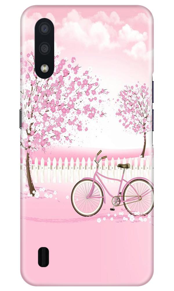 Pink Flowers Cycle Mobile Back Case for Samsung Galaxy M01 (Design - 102) Pink Flowers Cycle Case for Samsung Galaxy M01 (Design - 102)