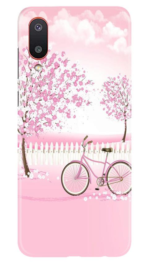 Pink Flowers Cycle Mobile Back Case for Samsung Galaxy M02 (Design - 102) Pink Flowers Cycle Case for Samsung Galaxy M02 (Design - 102)