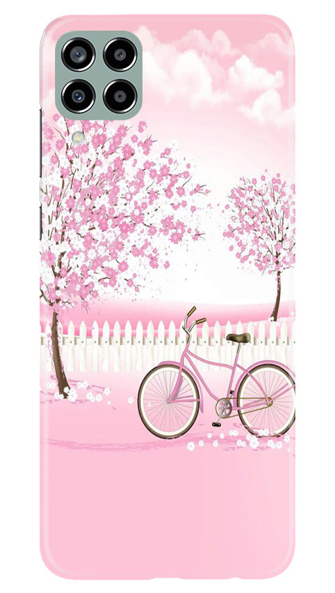Pink Flowers Cycle Mobile Back Case for Samsung Galaxy M33 5G (Design - 102) Pink Flowers Cycle Case for Samsung Galaxy M33 5G (Design - 102)