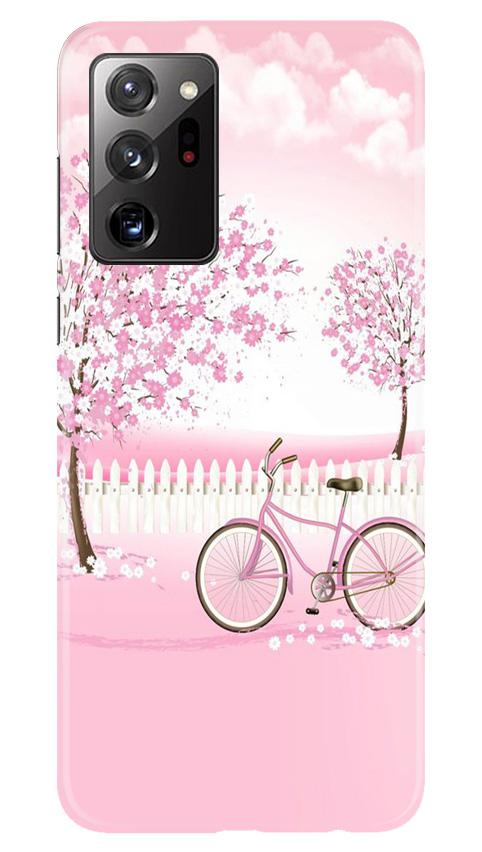 Pink Flowers Cycle Mobile Back Case for Samsung Galaxy Note 20 (Design - 102) Pink Flowers Cycle Case for Samsung Galaxy Note 20 (Design - 102)