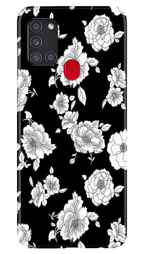 White flowers Black Background Mobile Back Case for Samsung Galaxy A21s (Design - 9) White flowers Black Background Case for Samsung Galaxy A21s