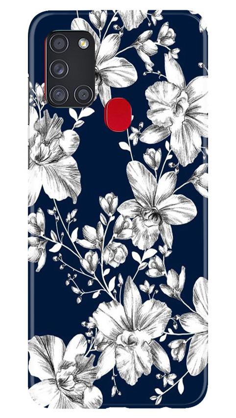 White flowers Blue Background Mobile Back Case for Samsung Galaxy A21s (Design - 14) White flowers Blue Background Case for Samsung Galaxy A21s