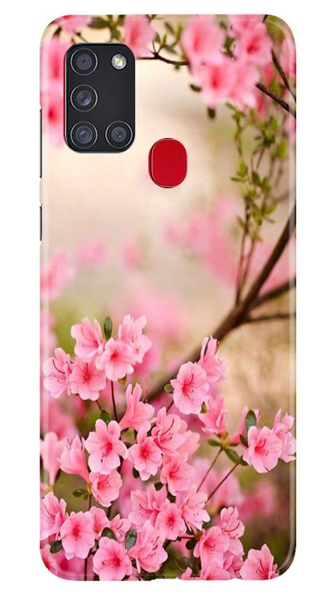 Pink flowers Mobile Back Case for Samsung Galaxy A21s (Design - 69) Pink flowers Case for Samsung Galaxy A21s