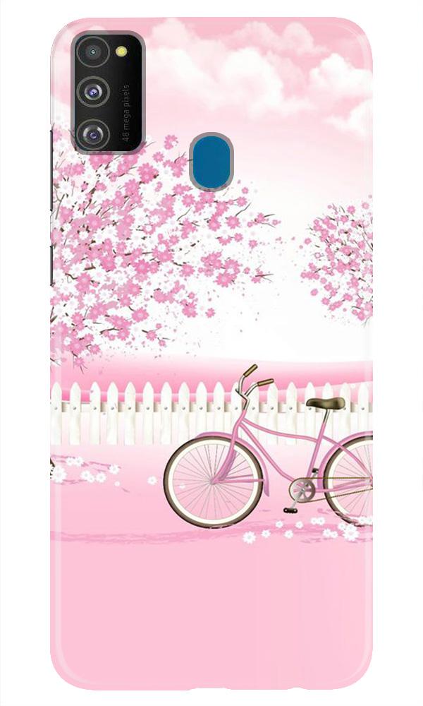 Pink Flowers Cycle Mobile Back Case for Samsung Galaxy M21 (Design - 102) Pink Flowers Cycle Case for Samsung Galaxy M21 (Design - 102)