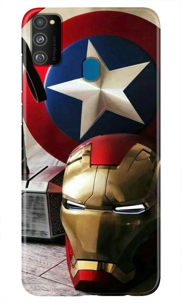 Ironman Captain America Mobile Back Case for Samsung Galaxy M21 (Design - 254) Ironman Captain America Case for Samsung Galaxy M21 (Design No. 254)