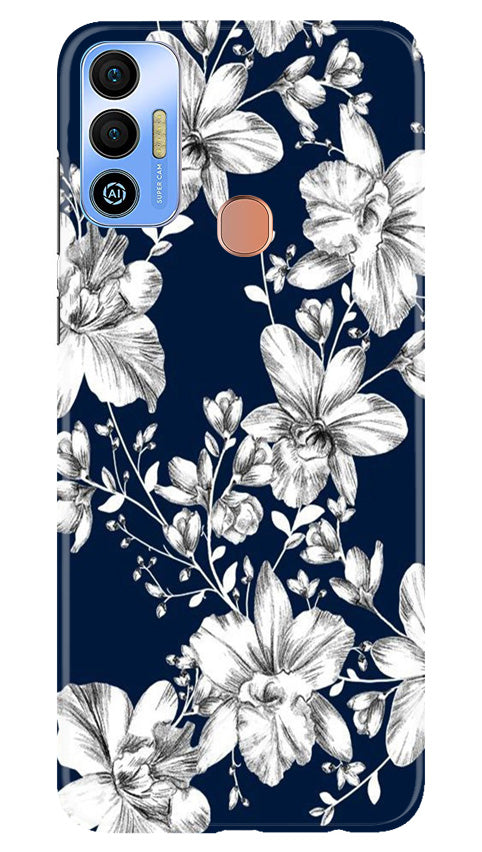 White flowers Blue Background Mobile Back Case for Tecno Spark 7T (Design - 14) White flowers Blue Background Case for Tecno Spark 7T