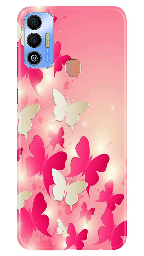 White Pick Butterflies Mobile Back Case for Tecno Spark 7T (Design - 28) White Pick Butterflies Case for Tecno Spark 7T