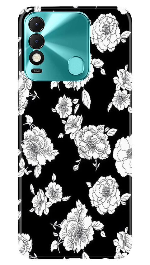 White flowers Black Background Mobile Back Case for Tecno Spark 8 (Design - 9) White flowers Black Background Case for Tecno Spark 8