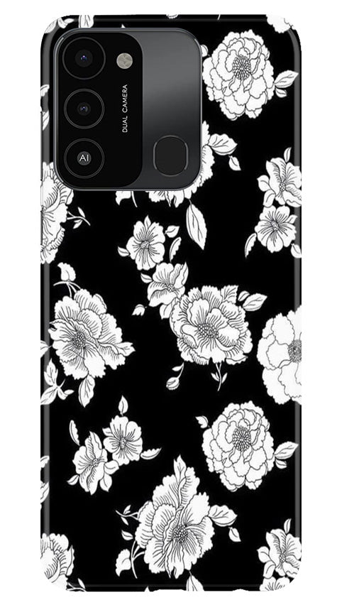 White flowers Black Background Mobile Back Case for Tecno Spark 8C (Design - 9) White flowers Black Background Case for Tecno Spark 8C