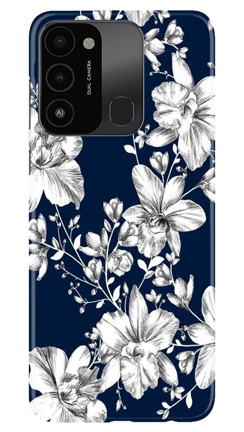 White flowers Blue Background Mobile Back Case for Tecno Spark 8C (Design - 14) White flowers Blue Background Case for Tecno Spark 8C