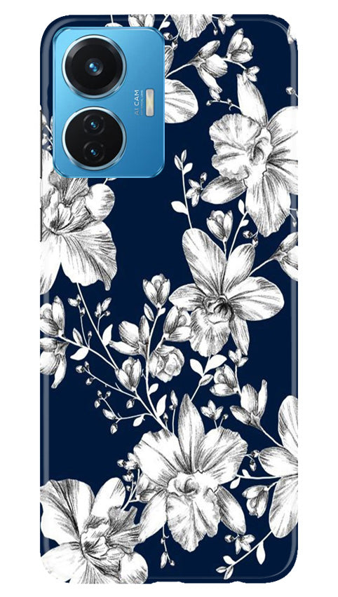 White flowers Blue Background Mobile Back Case for Vivo T1 44W (Design - 14) White flowers Blue Background Case for Vivo T1 44W