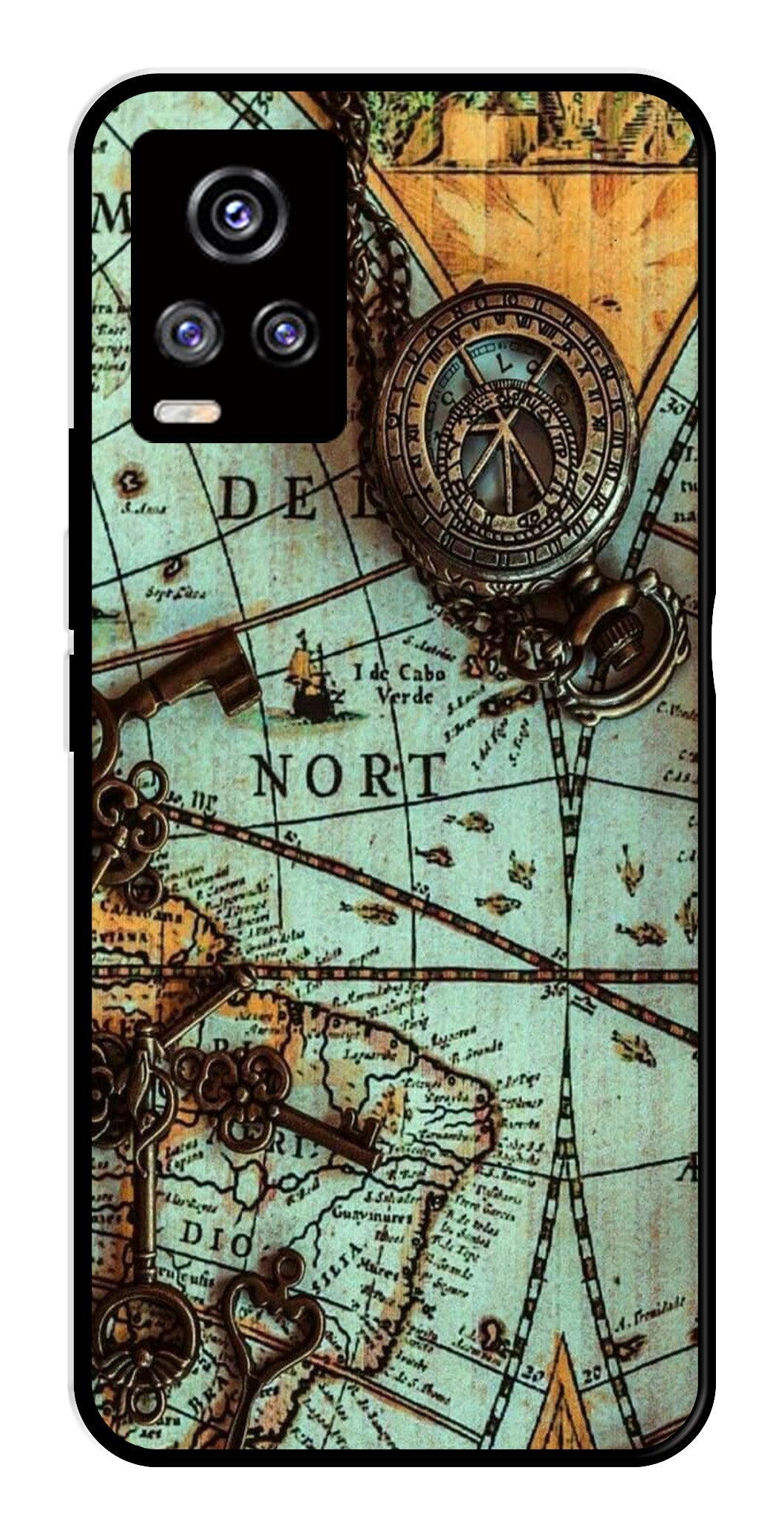 Map Design Metal Mobile Case for Vivo V20 (Design No -54)