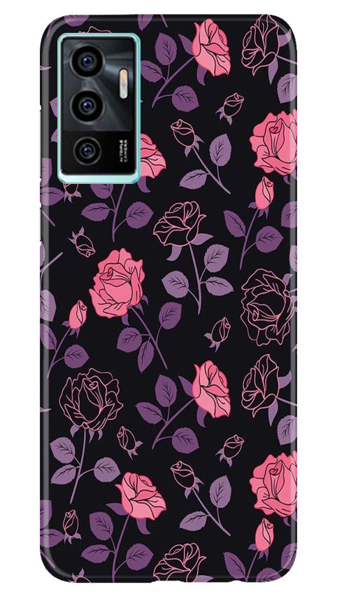 Rose Black Background Mobile Back Case for Vivo V23E 5G (Design - 27) Rose Black Background Case for Vivo V23E 5G