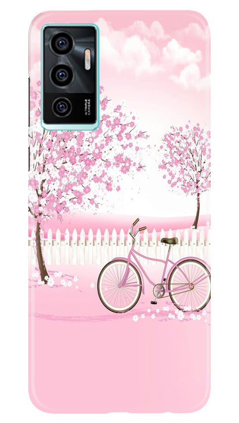 Pink Flowers Cycle Mobile Back Case for Vivo V23E 5G (Design - 102) Pink Flowers Cycle Case for Vivo V23E 5G (Design - 102)